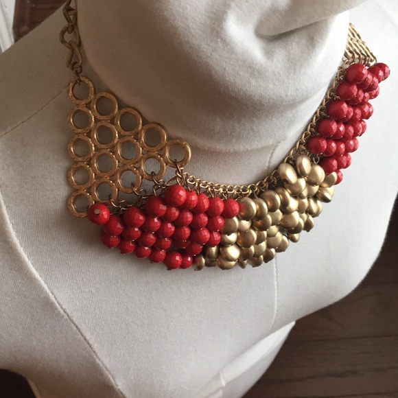 Red and Gold Statement Necklace - Picture 2 of 5